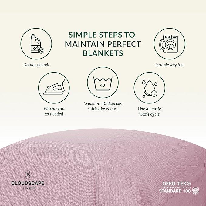 Cloud Scape Linen Herringbone Cotton Twin Blanket for Couch, Bed,Sofa, Home Decor, Soft, Lightweight, All-Season Bed Blanket, 68 x92, Seashell Pink