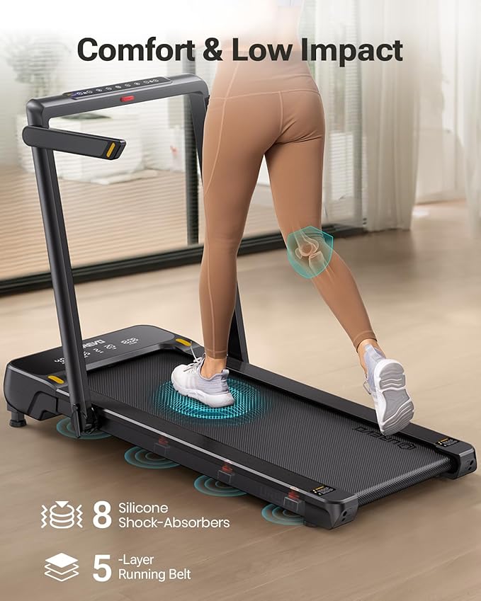 Smart Treadmill with 9% Auto Incline, Hiking and Running Walking Pad Treadmills for Home Office, Treadmill with UREVO APP, AI Powered Music Course, HIIT Programs Synced to Scenic Route, One-Click Mute