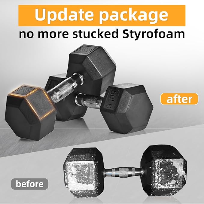 Yufer 6-10 Pair Iron and Rubber Coated Dumbbell Set 350/450 and 550 lbs 5-50 lbs Hand Free Weight for Strength Hex Rubber Weights with Vertical Storage Rack Fitness Home Gym Equipment