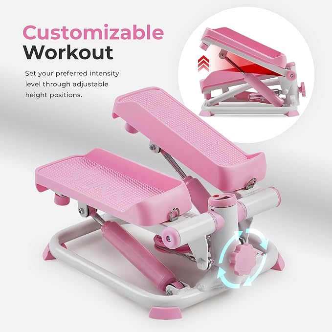 Sunny Health & Fitness Mini Stepper for Exercise at Home, Stair Step Workout Machine with Resistance Band and Over 300lb Weight Capacity, Optional Twist Motion and Free SunnyFit App Connection