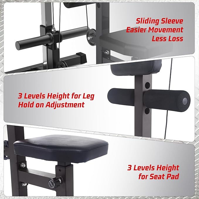 LAT Pulldown Machine, Multi-Functional Cable Machine with High and Low Pulley Station, Row Cable Machine Home Gym with Leg Support, Tricep Workout Equipment