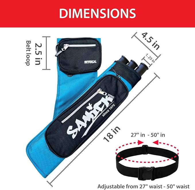 Archery Arrow Quiver - Adjustable Waist Hanged Quiver with 3 Removable Tubes & Pockets for Archery Arrows Case & Equipment - Ideal for Hunting & Target Practice - Right Handed Only