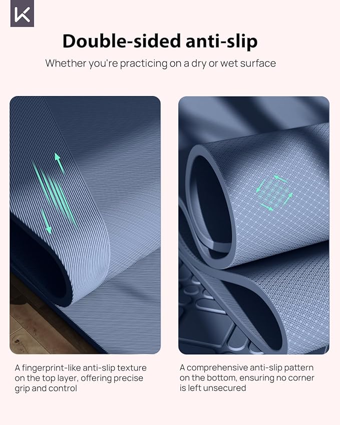 KEEP Yoga Mat, 32" Extra Wide Exercise Mat with Strap for Men and Women, 7mm Thick Double-Sided Non-Slip Eco-friendly Yoga Mat for Pilates, Workout and Fitness