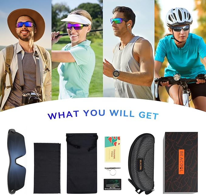 BEACOOL Polarized Sports Sunglasses for Men Women Youth Baseball Cycling Running Fishing Golf Motorcycle TAC Glasses UV400