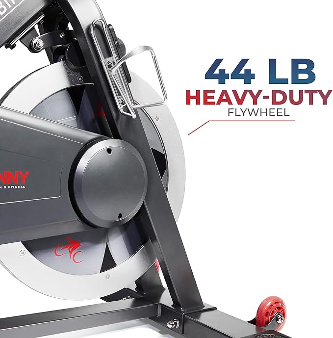 Sunny Health & Fitness Magnetic Exercise Bike, 44LB Flywheel & 300LB Weight Capacity for Intensive Home Workout, Indoor Cardio Training w/4-Way Adjustable Seat, Optional Free SunnyFit App Connection