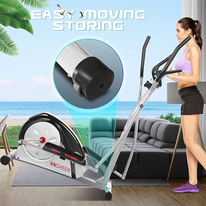 ANCHEER Elliptical Exercise Machine, Elliptical Training Machines with Pulse Rate Grips and LCD Monitor, Elliptical Machine for Home with 8 Resistance Levels Smooth Quiet Driven, Max 350Lbs