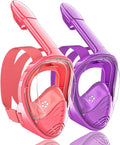 QingSong Kids Snorkel Mask Full Face, Snorkeling Set with Camera Mount, Foldable 180 Degree Panoramic View Snorkeling Gear Anti-Fog Anti-Leak