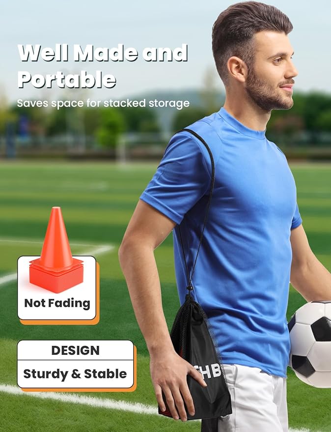 GHB Soccer Cones 7" 9" of 12 24 Pack Disc Soccer Sport Cones Training Field Marker Agility Cones for Basketball, Coaching, Practice Equipment Includes Drills Guide