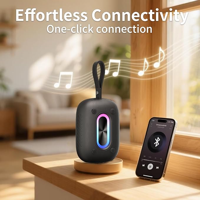 Waterproof Shower Bluetooth Speaker, Durable & Portable with Clear Sound, Ideal for Shower, Pool, Beach & Kayaking, BT 5.3 –Black