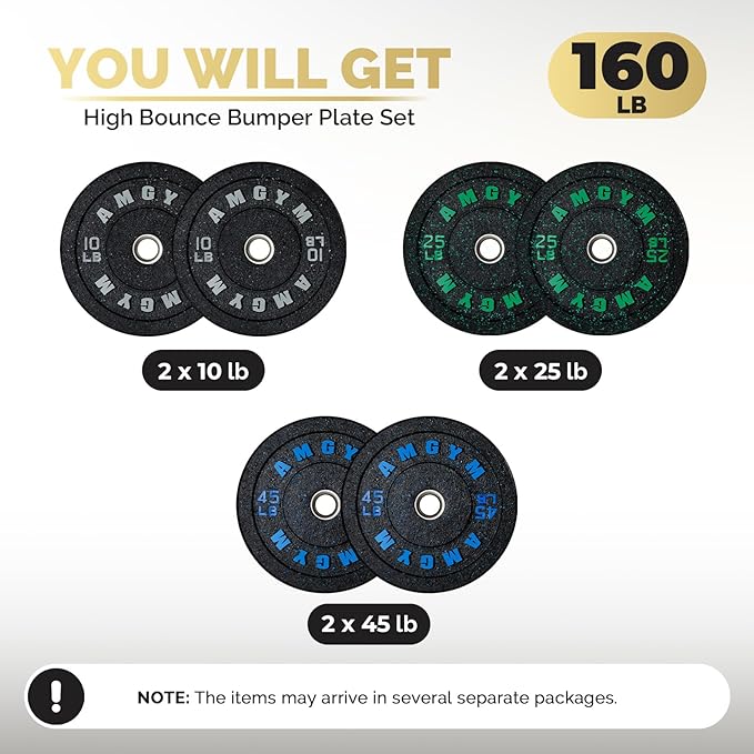 2 Inch Bumper Plates，10-500lbs，Barbell Rubber Olympic Weight Plates Set for Home Gym, Strength Training & Weight Lifting, Multiple Options Colors