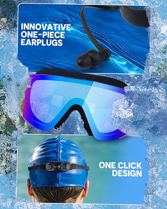 Swim Goggles, Frameless Wide View Swimming Goggles, Anti-Fog Anti-UV No Leaking Pool Goggles for Men Women Adult