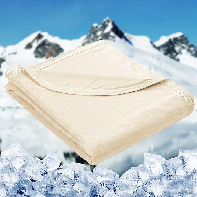 HOMFINE Cooling Blankets for Hot Sleepers - Summer Blanket Thin Lightweight Breathable Soft Double Side Enhanced Cooling for Bed Couch Sofa, Keep Cool for Night Sweats (Beige, 60 x 80 inches)