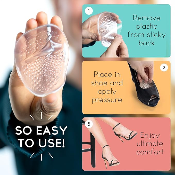 Walkize Metatarsal Pads Women | Heel Inserts for Women | Ball of Foot Cushions (2 Pairs Foot Pads) All Day Pain Relief and Comfort One Size Fits Shoe Inserts (Clear)