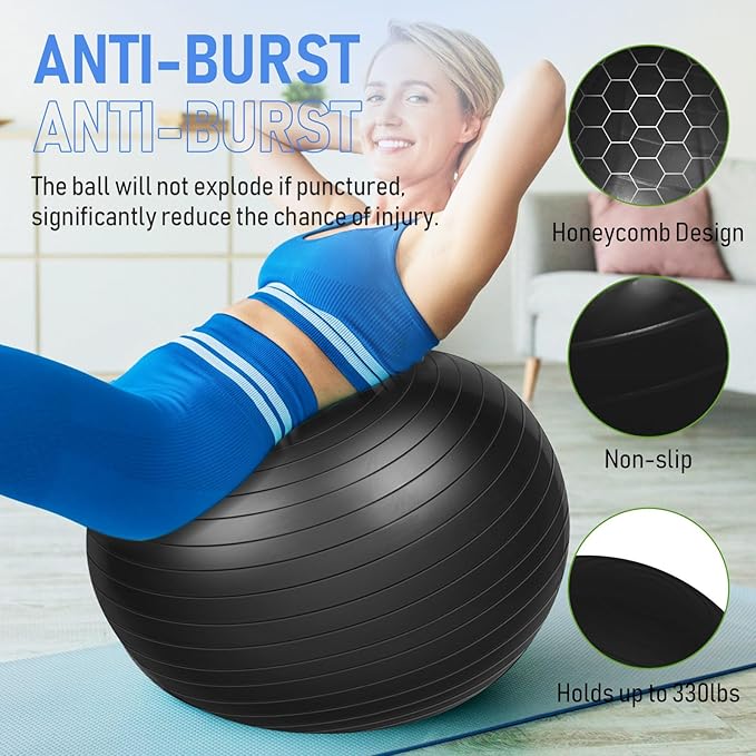 Leyndo 4 Pcs 26 Inch Yoga Exercise Ball Pilates Pregnancy Birthing Fitness Ball with Quick Pump Anti Burst for Improved Posture, Balance, Yoga, Pilates, Training
