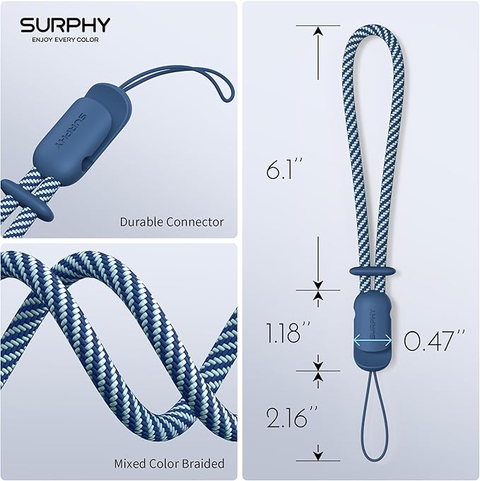 SURPHY 2 Pack Phone Lanyard for Cellphone Case, Phone Wrist Strap for Case, Cellphone Strap with 2-Color Braided, Charm Wrist Lanyard for Women and Men, Blue Jay & Gray