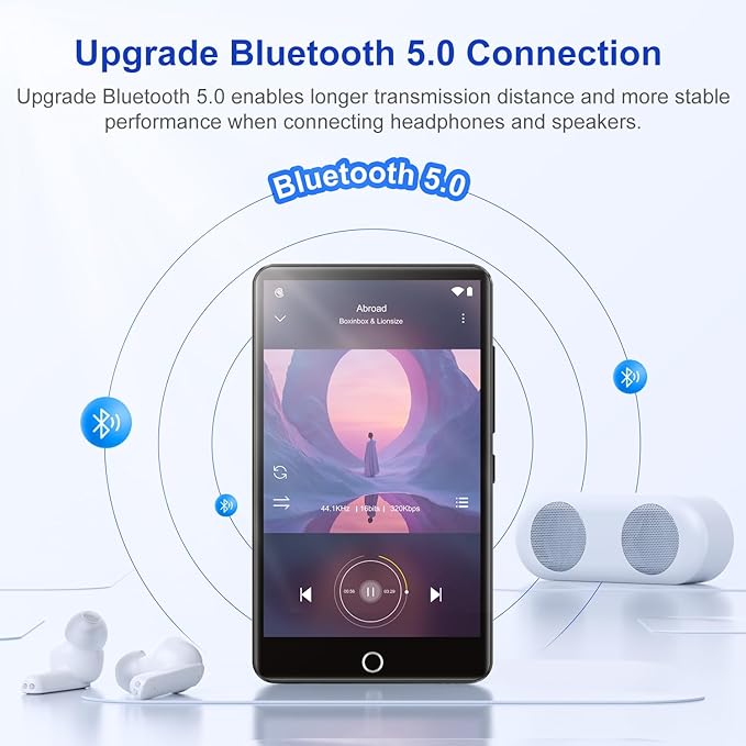 96GB MP3 Player with Bluetooth and WiFi, 4.02" Touchscreen Android Mp4 Mp3 Player with Spotify, Audible, Amazon Music, Deezer, Portable Music Player with Built-in Speaker, FM Radio, E-Book