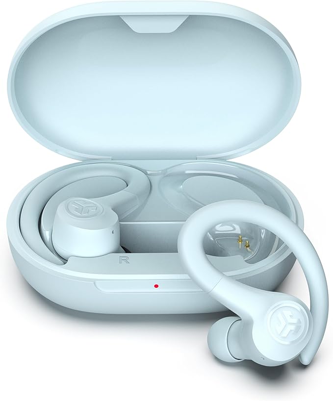 JLab Go Sport+ Wireless Workout Earbuds Featuring C3 Clear Calling, Secure Earhook Sport Design, 35+ Hour Bluetooth Playtime, and 3 EQ Sound Settings (Light Blue)