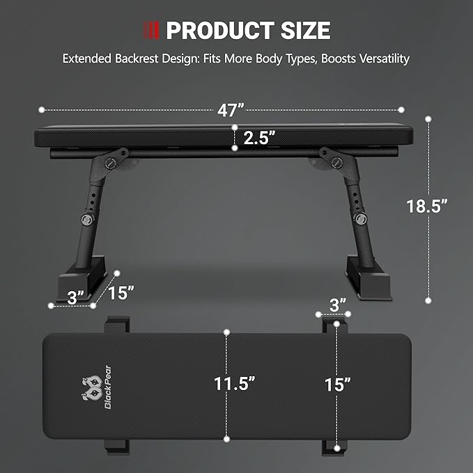 Flat Weight Bench - Heavy Duty Foldable Workout Bench for Home Gym, 1300lb Capacity Adjustable Strength Training Bench Press for Ab and Full Body Exercises, Sturdy and Easy to Fold