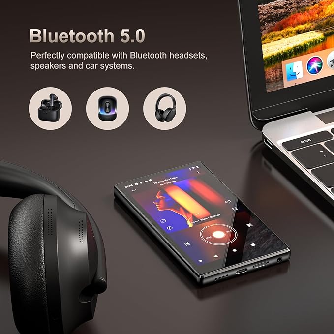 96GB MP3 Player with Bluetooth WiFi, Android 13 OS MP3 & MP4 Players with 5" IPS HD Touchscreen and Speaker, 4GB RAM & 32GB ROM, 2500mAh Music Player with Spotify, Play Store