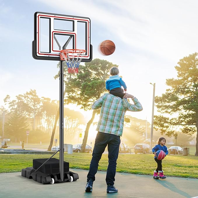 Giantex Portable Basketball Hoop Outdoor - 7.4-10 FT Height Adjustable Basketball Goal System w/ 44 Inch Shatterproof PC Backboard, Fillable Base, Basketball Hoop Indoor for Adults, Backyard, Driveway
