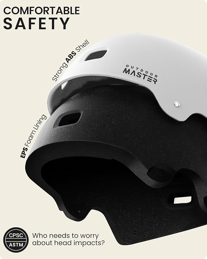 OutdoorMaster Skateboard Cycling Helmet - Two Removable Liners Ventilation Multi-Sport Scooter Roller Skate Inline Skating Rollerblading for Kids, Youth & Adults