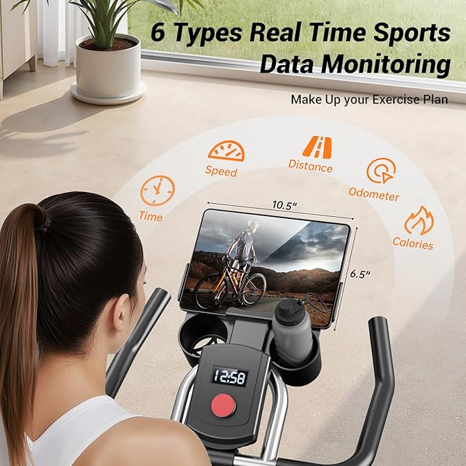 CURSOR FITNESS Exercise Bike, Stationary Bikes for Home, 300 LBS Capacity, Workout Bike with Silent Belt Drive, Indoor Cycling Bike with Extra Comfort Seat/IPad Mount/3 Bottle Holders