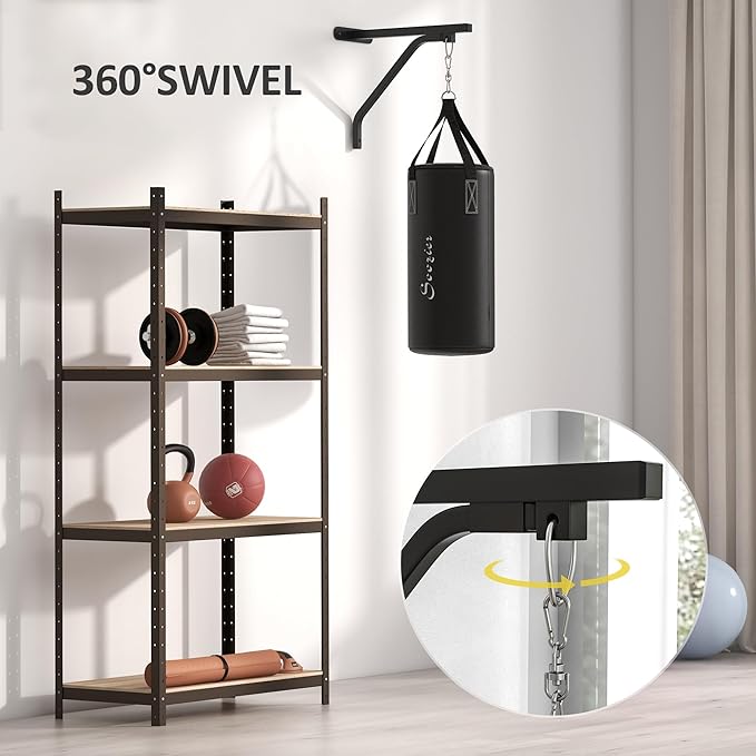 Soozier Unfilled Punching Bag for Adults, Heavy Bag Wall Mount Set with Bracket, Boxing Gloves, Hand Wraps and 360° Swivel Hook for Muay Thai and MMA Training