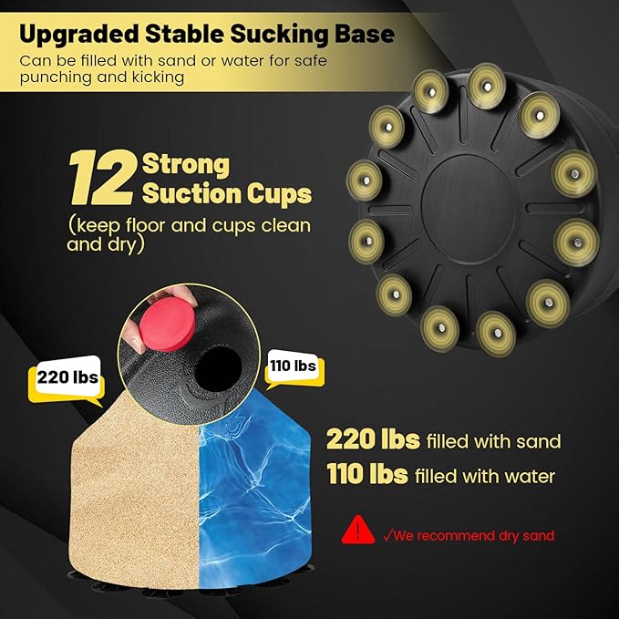 Goplus Freestanding Punching Bag, 220LBS Heavy Boxing Bag with Gloves, Shock Absorber, 12 Suction Cup Base, Kickboxing Bag with Stand for Adults Youth Men Women Home Gym