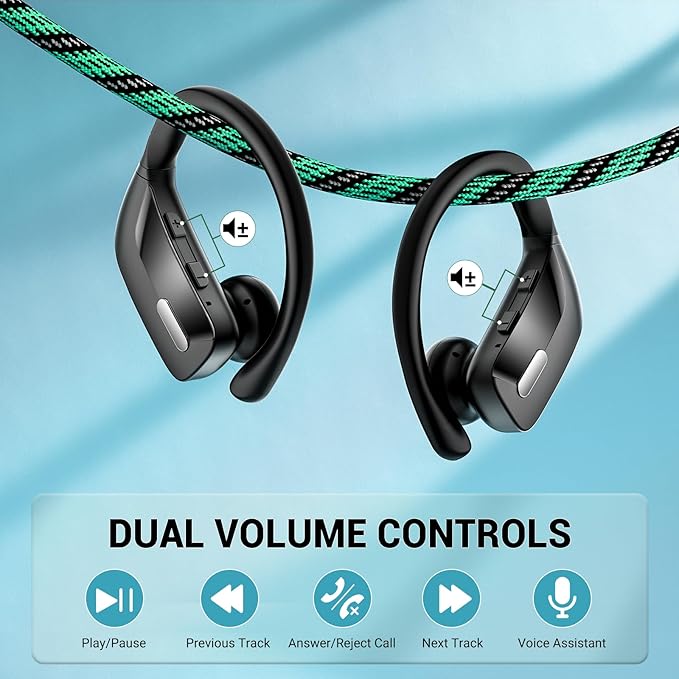 Wireless Sport Earbuds Bluetooth Headphones with Mic 80H Playtime IPX5 Waterproof Ear Buds Deep Bass Earphones Over Ear Headset for Running Gym Workout - Black
