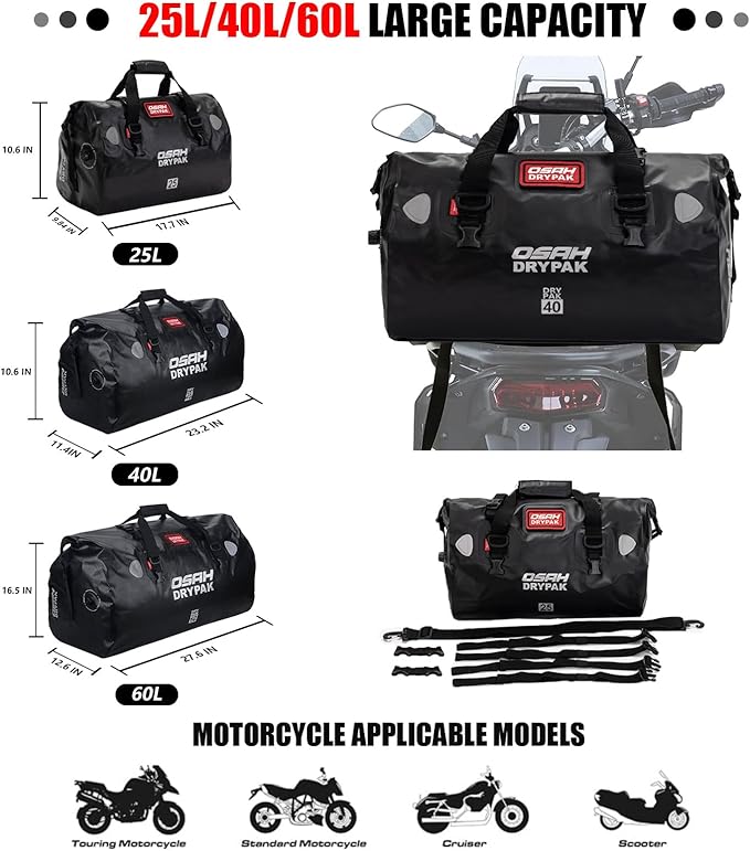 Waterproof Duffel& Luggage Bag - Motorcycle Dry Bag Tail Saddle Bags with Roll Top Closure,Large Storage Space,for Camping, Kayaking, Fishing & Traveling(Sky, 60L)