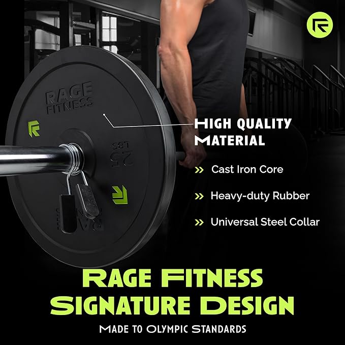 Olympic Bumper Plates, Rubber Formula With Steel Insert (10lb, 15lb, 25lb, 35lb, 45lb - SOLD INDIVIDUALLY), Olympic Weight Plates for Strength Training, Bench Press, Squats, Powerlifting