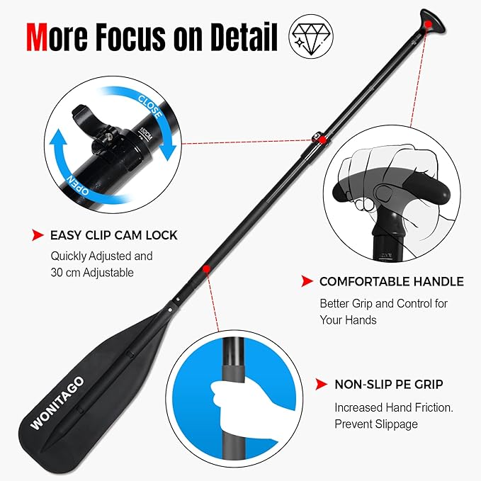 Canoe Paddle Aluminum Shaft with PP Blade, Floating Adjustable Paddle for Canoeing, Boating and Rafting, 122-152 cm/4-5 Ft