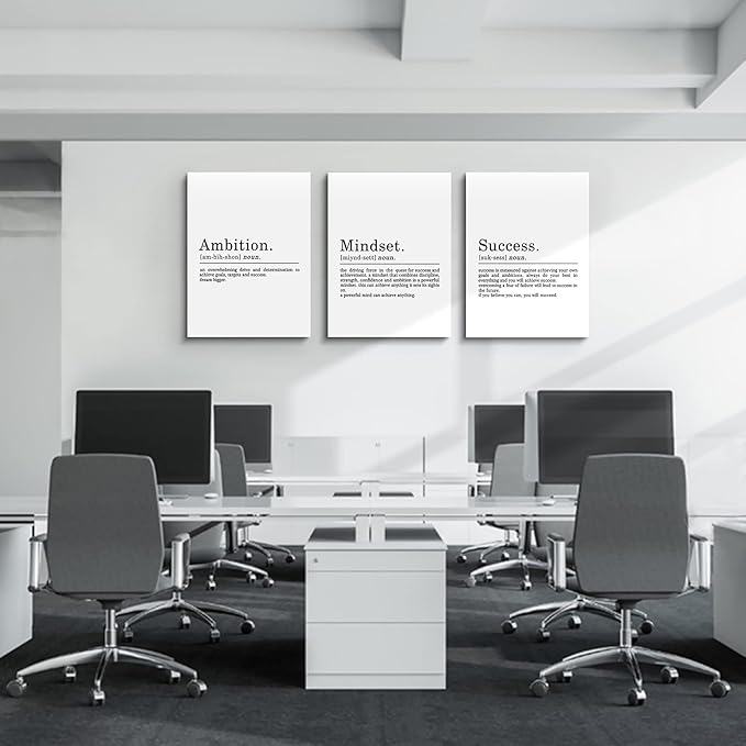 Inspirational Canvas Painting Wall Art -EPHANY ART - Mindset Quotes Prints, Ambition Letters Poster, Motivational Wall Art, Success Framed Entrepreneur Poster, Positive Quotes Wall Poster for Home Office Workplace (L-3pcs,12x16inchx3pcs)