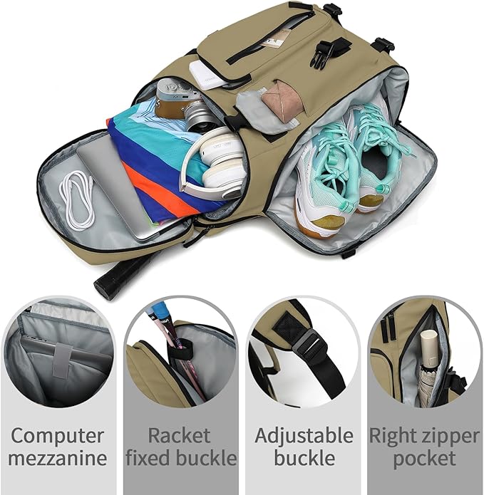 Kalesi Gym Duffle Tennis Bag Backpack 4-Way Waterproof with Shoes Compartment for travel Sport Hiking laptop (Wood color)