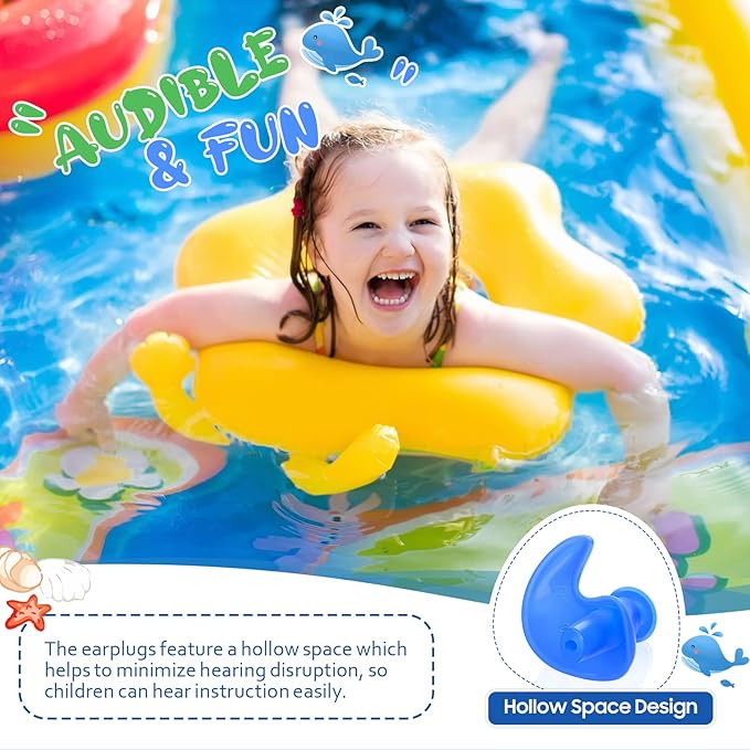 Hearprotek Swimming Ear Plugs, 3 Pairs Soft Waterproof Reusable Earplugs for Swimming Showering Bathing and Other Water Sports Suitable for 6+ Kids(Blue/Orange/Purple)