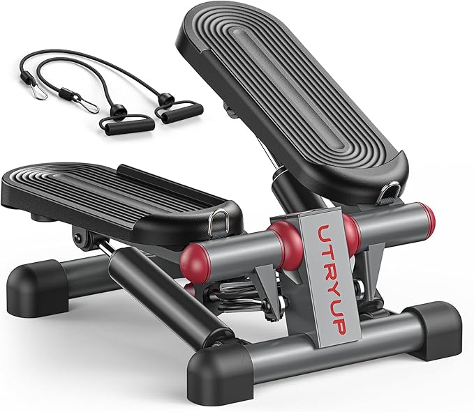 UTRYUP Mini Stepper for Home Exercise, Compact Hydraulic Stair Stepper with Resistance Bands, Quiet Fitness Machine with LCD Monitor, 300 lbs Weight Capacity