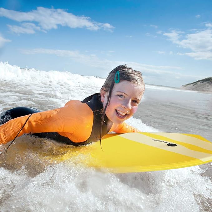 Goplus 41''/37''/33'' Lightweight Body Board for Beach, Surf Board with EPS Core, XPE Deck, HDPE Slick Bottom, Wrist Leash, Bodyboard for Kids Adults Surfing