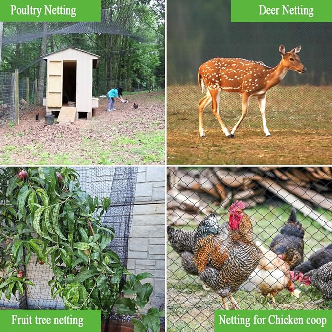 Bird Netting 30x30 Ft, 1/2In Mesh Heavy Duty Garden Netting Pest Barrier for Plants, Fruit Trees, Vegetables, Extra Strong Woven Mesh Netting, Animal Fencing Against Birds, Deer, Poultry
