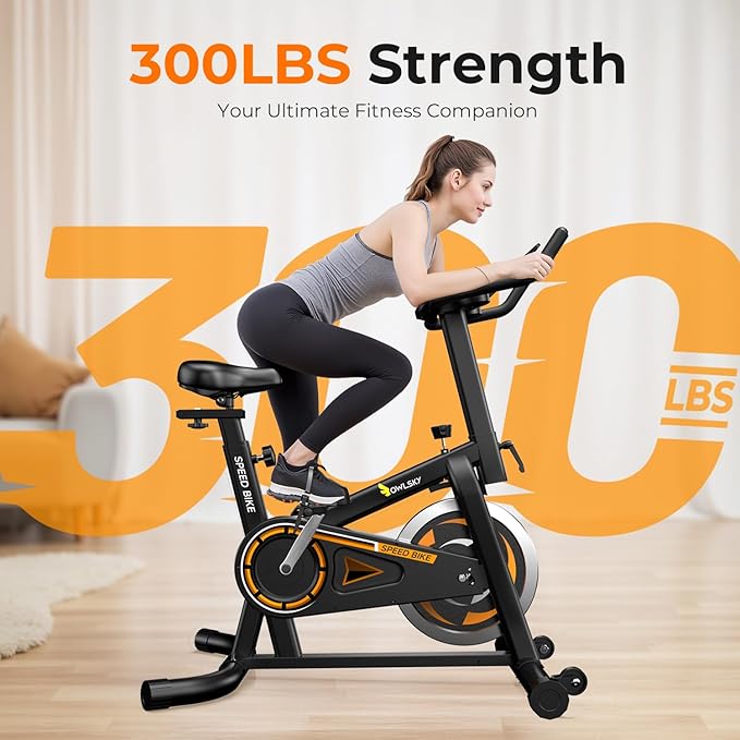 OWLSKY Exercise Bike with APP, Magnetic Resistance Indoor Cycling Bike, 300 lbs Capacity Quiet Stationary Bike for Home Gym Cardio Workout, Adjustable Seat & Tablet Holder