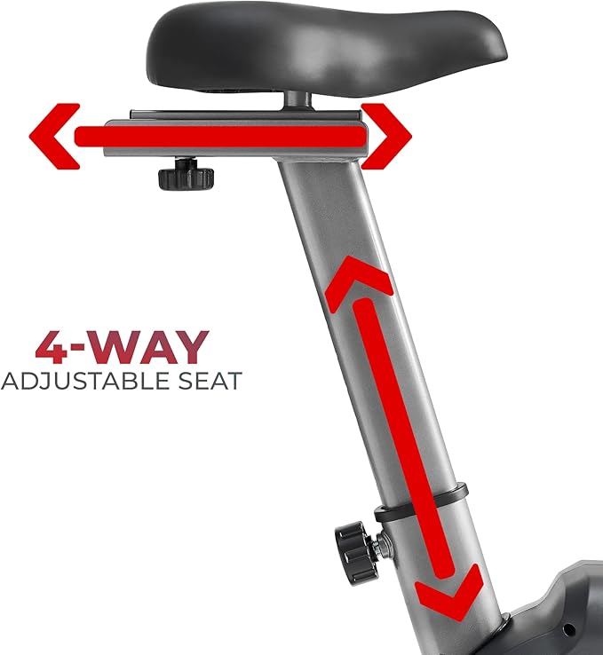 Sunny Health & Fitness Smart Stationary Exercise Upright Bike w/Pulse Sensor & 4-Way Adjustable Seat, Cycling Machine for Home Cardio Training, Free SunnyFit App Connection, Optional Resistance Band