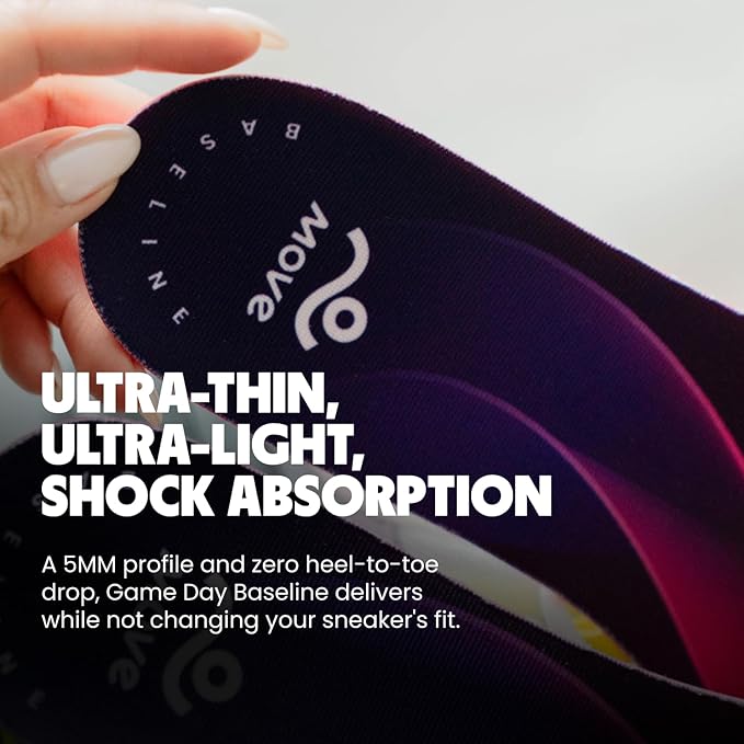 MOVE Baseline - All-Purpose Insoles - Sock Liner - Ultra Thin Shock Absorption - Maximum Freedom of Movement and Energy Return for Cleats, Shoes, Running, Basketball, Baseball (M13-13.5/WM14.5-15)