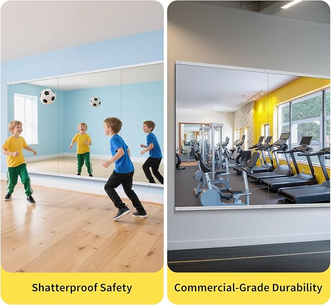 Home Gym Mirror - 60x40 Inch, 1PCS Frameless Tempered Glass Full Body Mirror for Wall Mount - Ideal for Yoga, Workout, Bedroom, Dance Studio (Silver)