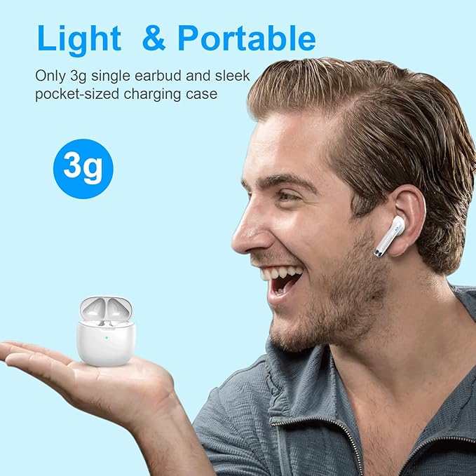 Jxrev Wireless Earbuds, Bluetooth 5.4 Headphones in Ear with Noise Cancelling Mic, Earbuds Stereo Bass, IP7 Waterproof Sports Earphones, 32H Playtime USB C Charging Buds White for Android iOS