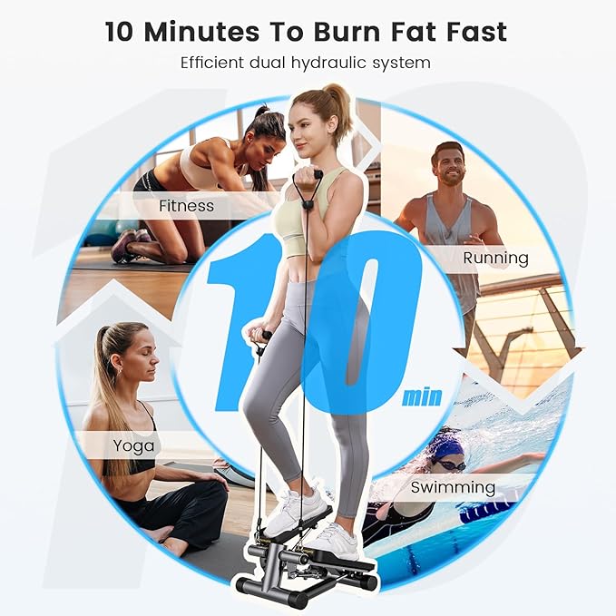 Sportsroyals Stair Stepper for Exercise, Mini Steppers with Resistance Band, Hydraulic Fitness Stepper Exercise Home Workout Equipment for Full Body Workout, 330lbs Weight Capacity
