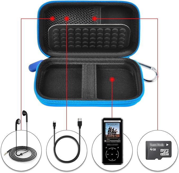MP3 & MP4 Player Case for SOULCKER/G.G.Martinsen/Grtdhx/iPod Nano/Sandisk Music Player/Sony NW-A45 Music Players with Bluetooth. Fit for Earbuds, USB Cable, Memory Card - Blue+Inside Black
