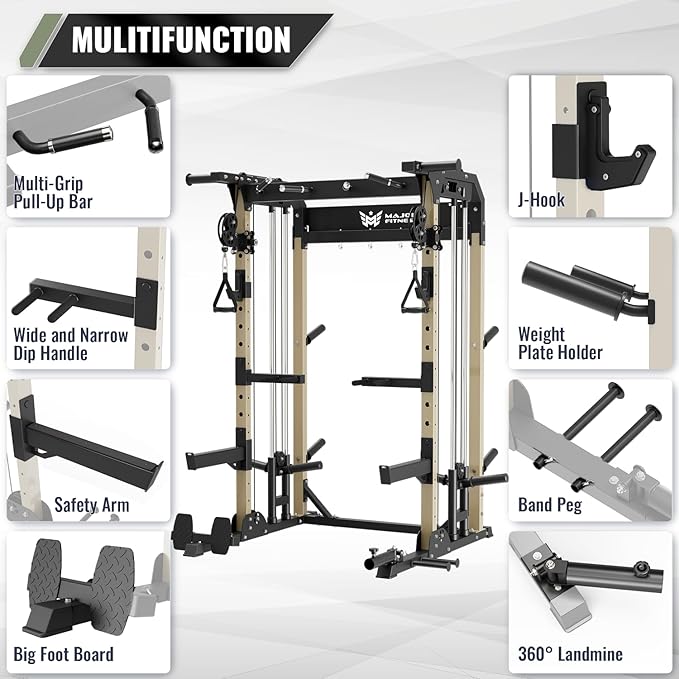 MAJOR FITNESS F22 Power Rack, 1600lbs All-in-One Squat Rack with Cable Crossover, Dual Pulley System, Heavy-Duty Steel Frame, Attachments & Storage for Home Gym Strength Training