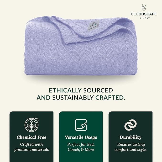 Herringbone Cotton Twin Blanket for Couch, Bed,Sofa, Home Decor, Soft, Lightweight, All-Season Bed Blanket, 68 x92, Lavender Blue