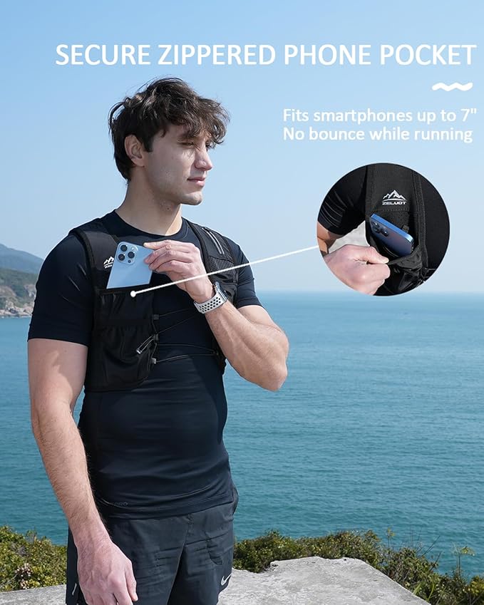 Running Vest for Women Men, USA Original Patent, Adjustable Chest Straps Running Hydration Vest with 500ml Soft Flask, Lightweight Reflective Hydration Backpack for Hiking Marathon