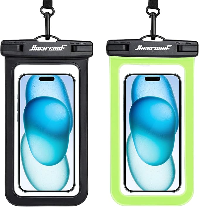 Hiearcool Waterproof Phone Pouch,Waterproof Phone Case for iPhone 17 16 15 14 13 Pro Max Plus up to 8.3",IPX8 Cellphone Dry Bag for Beach Cruise Travel Black&Olive Green-2Pack
