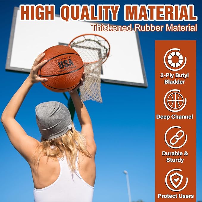 HyDren 12 Pcs Basketballs Bulk with Pump Donation Supplies Size 5/6/7 Deflated Basketball for Outside Sport Operation Machine Stitched Ball